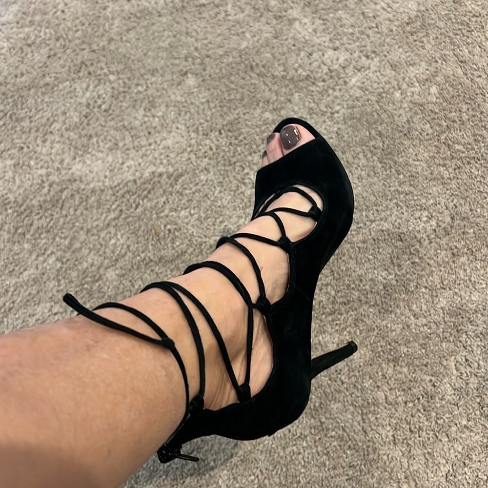Elegant Black Lace-Up Women's Heels